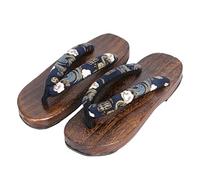 VENYAA Mens Giapponese in Legno Zoccoli Sandali Giappone Tradizionale Scarpe Geta Ampia Suola Infradito,Zoccoli Pantofole Bagno Spiaggia Comode Pantofole(Size:EU 46,Color:Blu+B)