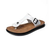 VENYAA Uomo Cuoio Pelle Sintetico Sandali,Estive Morbide Moda Aperta Pelle Ciabatte Comode Support Spiaggia Piscina Antiscivolo Pantofole(Size:EU 41,Color:Bianco)