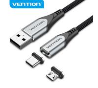 Venzione CQMHD USB -A 2.0 Cavo a Micro -b e USB -c magnetico - Connettori intercambiabili - Trasferimento 480 mb/s - colore gri