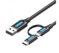 Venzione USB 2.0 Maschio A MicrousB+USB -C Maschio - 0,5 m - 3A 60W 480MBPS - colore nero