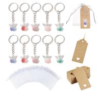 VEOIRXU 10 Pezzi Pendente Angelo Custode Mini Perline Colorate Ornamenti Angolari con Ciondolo Portachiavi per l'artigianato Regali per ospiti fortunati Battesimo nuziale sacchetto di organza Carta