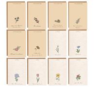 VEOIRXU 12 Pezzi Biglietti con Busta e Adesivi Biglietto di Auguri Semplice ed Elegante con Piante e Fiori Adatti Natale Capodanno Pasqua e San Valentino per Famiglia Amici e Colleghi (12 Motivi)