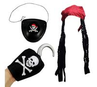 VEOIRXU Accessori Per Abbigliamento Da Pirata Cappello Da Pirata Con Parrucca Benda Sull'occhio Da Pirata Uncino Pirata Per Bambini Accessorio Costumi Per Cosplay Festa Da Pirata Carnevale Halloween
