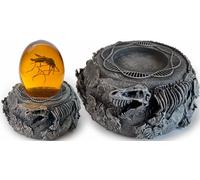 VEOJEIN, Base decorativa in stile giurassico, fermacarte a tema, supporto in resina per oggetti da collezione di dinosauri, con scheletri dettagliati, motivo DNA e altro, replica di figurine fossili