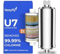 VeoryFly Filtro Acqua Doccia con 2 Cartuccia - Filtro Doccia Anticalcare, Rimuove 99% Cloro e Metalli Pesanti, Protegge Capelli e Pelle - Filtro per Doccia Universale