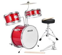 VEOVR Batteria per Principianti da 3 Pezzi da ca.356 mm, Batteria per Principianti con Sgabello Regolabile, Piatto e Due Paia di Bacchette, Kit di Strumenti Musicali per l'Apprendimento, Rosso