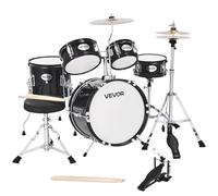 VEOVR Batteria per Principianti da 5 Pezzi da ca.356 mm, Batteria per Principianti con Sgabello Regolabile, Piatto e Due Paia di Bacchette, Kit di Strumenti Musicali per l'Apprendimento, Nero