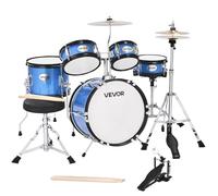 VEOVR Batteria per Principianti da 5 Pezzi da ca.356 mm, Batteria per Principianti con Sgabello Regolabile, Piatto e Due Paia di Bacchette, Kit di Strumenti Musicali per l'Apprendimento, Blu