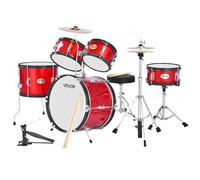 VEOVR Batteria per Principianti da 5 Pezzi da ca. 406 mm, Batteria per Principianti con Sgabello Regolabile, Piatto e Due Paia di Bacchette, Kit di Strumenti Musicali per l'Apprendimento, Rosso