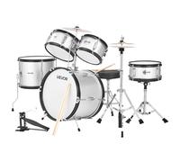 VEOVR Batteria per Principianti da 5 Pezzi da ca. 406 mm, Batteria per Principianti con Sgabello Regolabile, Piatto e Due Paia di Bacchette, Kit di Strumenti Musicali per l'Apprendimento, Argento