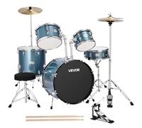 VEOVR Batteria per Principianti da 5 Pezzi da ca. 559 mm, Batteria per Principianti con Sgabello Regolabile, Piatto e Due Paia di Bacchette, Kit di Strumenti Musicali per l'Apprendimento, Blu Ghiaia