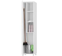 Vep Home - Armadio portascopino multiuso con ruote - 1 anta reversibile, ripiani e spazio per scopa e mocio - bianco, 183 x 42 x 41 cm - mobile ausiliario per lavanderia, ripostiglio o stanza di