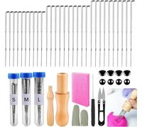 VEPEPE Felt Wool Dry Felting Starter Set Kit per Infeltrimento Ad Aghi in 3 Größen Kit Lana Cardata con Manici in Legno per Aghi Cuscinetto di Schiuma Letto Dita Occhi di Fagioli Neri