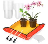 VEPEPE Set di 35 Vasi Trasparenti per Orchidee, Vaso per Orchidee Trasparente in Plastica con Buchi 9cm 10cm, Vasi Rinvaso con 1 Tappetino da Giardino, 20 Etichette e 3 Mini Pale