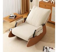 Vepnby Sedia a Dondolo con Poggiapiedi, Poltrone Salotto Poltrona, Sedia Allattamento Mamma con Cinghie a Schienale e Pedali per rilassarsi e leggere(White Brown,With Pedals)
