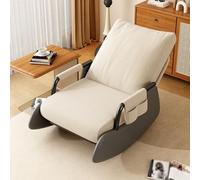 Vepnby Sedia a Dondolo con Poggiapiedi, Poltrone Salotto Poltrona, Sedia Allattamento Mamma con Cinghie a Schienale e Pedali per rilassarsi e leggere(White Gray,Without Pedals)
