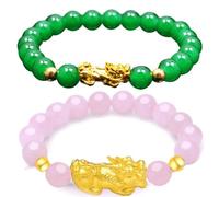 vepoty Braccialetti di Perline di Pietra Naturale 2pcs Pixiu Ricchezza Fortuna Braccialetti di Perline Braccialetti Feng Shui Braccialetti Elastici per Uomo Donna