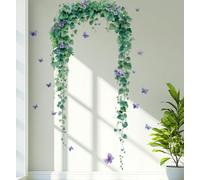 VePret Grandi Adesivi Murali Rampicanti Verdi - Adesivi con Fiori e Farfalle in Acquerello, Decorazioni Murali Rimovibili in Vinile per Camera da Letto, Soggiorno, Ufficio