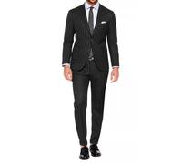 VEQUÈ Abito Elegante da Uomo Gessato Primavere Estate Completo Giacca e Pantalone Vestito a Righe Formale Due Pezzi Casual Elegante Matrimonio (IT, Numero, 58, Regular, Regular, Nero)