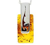 Vera ambra baltica e argento sterling grande elegante ciondolo moderno senza catena - GL294, 2.5 x 1.0 cm, Argento sterling, Miele Ambra