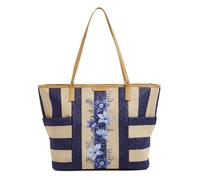 Vera Bradley Borsa Tote in Paglia Donna, Paglia a righe blu, Taglia unica