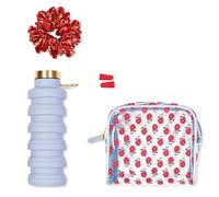 Vera Bradley Travel Essentials Jet Setter Kit con bottiglia d'acqua pieghevole, paraorecchie, custodia in PVC e cravatta per capelli (papaveri piccoli), Piccoli papaveri, Da viaggio