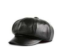 Vera Pelle per Uomo e Donna, Cappelli da Berretto con Visiera Regolabili, Cappellino da tassista con Visiera per Il Periodo Primaverile e Autunnale,Nero,59cm