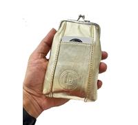 Vera Pelle Sigaretta Custodia Con Accendino Sacchetto Color Oro Da Leatherboss