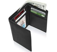Vera Pelle Slim Portafogli da Uomo Pieghevole IN Tre W/ Finestra Id Rfid Blocco