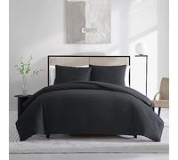 Vera Wang Lussuosa biancheria da letto in cotone con federe abbinate, decorazione per la casa per tutte le stagioni, piqué a nido d'ape, nero, king size