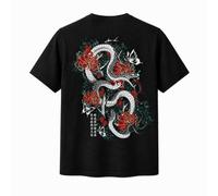 VERADEA T Shirt Uomo Cotone 100%, Maglietta Nera Manica Corta con Stampa Drago Serpente sul Retro, Girocollo, vestibilità, Streetwear Casual Estiva