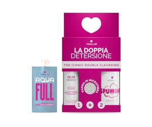 Veralab Kit Doppia Detersione, Olio Denso 80ml + Spumone 100ml + Panno in Microfibra per Detersione e Microesfoliazione, Travel-Friendly