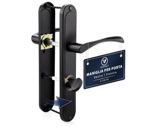 VERAMET Maniglia Porta Interna Nera Porte Interne Opaco Placca Set Copertura Lunga Interasse 90mm Forma L Quadrato Piastra Ferramenta Alluminio Acciaio Profilo 40-62mm WC Bagno -K-518-90 P2