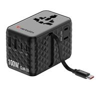 Verbatim 30191, Adattatore da viaggio universale Charge ,n, Travel 2x USB-C, 2X USB-A + 1x cavo integrato USB-C, nero, 100 W