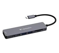 Verbatim Hub multiporta USB-C Essentials - 7 porte: (2) USB-A 3.0/3.2 Gen 1, (2) USB-C 3.0/3.2 Gen 1, slot per schede SD e micro SD con HDMI 4K e alimentazione fino a 100 W