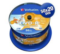 VERBATIM 43533 DVD-R Printable No ID Brand 4,7GB 16x cake AZO - 50x20 pz