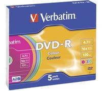 Verbatim 5 DVD-R Colour COLORATI 4,7GB AZO 16X, in slim case - 43557