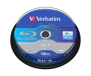 Verbatim 43742 - 10 BD-R SL 25GB 6X BD-R Blu Ray White-Blu in Cake