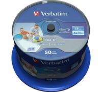 Verbatim 50 BD-R Blu Ray SL Datalife 25Gb Wide Inkjet Printable 6x Cake Box - 43812