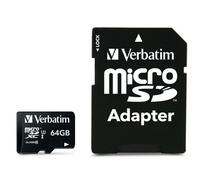 Verbatim 47042 Pro U3 Micro SDXC Memory Card 64GB + microSD to SD Adapter