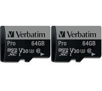 Verbatim 47042 UHS-I U3 Pro Flash Card MicroSD XC I, 64GB, Class 10, Nero (Confezione da 2)