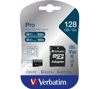 Verbatim 47044 Pro U3 Micro SDXC Memory Card 128GB + microSD to SD Adapter