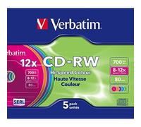 Verbatim 5 CD-RW Colour COLORATI 12X 700MB 80 Minuti Riscrivibili AZO - 43167