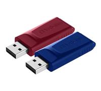 Verbatim Confezione multipla di chiavette USB Slider 32GB I USB 2.0 I 2 memorie USB I Per Laptop Notebook Ultrabook TV Autoradio I Penna USB 2.0 I Pendrive con funzione rilascio I Rosso Blu