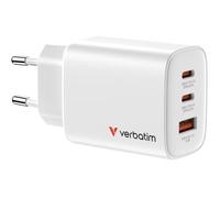 Verbatim Essentials GaN Charger 65 W, 2 porte USB-C PD 3.0, 1 porta USB-A QC 3.0, caricatore rapido per Apple MacBook, notebook, iPad, iPhone 15 - iPhone 17, Samsung, bianco