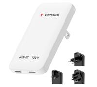Verbatim Essentials Slim GaN - Caricatore da 65 W, 2 x USB-C, adattatore da viaggio, bianco
