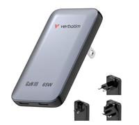 Verbatim Essentials Slim GaN - Caricatore da 65 W, 2 x USB-C, adattatore da viaggio, grigio