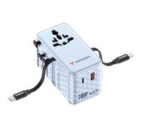 Verbatim GaN - Adattatore da viaggio 70 W, blu, con 2 cavi integrati e USB-C, USB-A, 2 connettori USA/JP, caricatore rapido universale per laptop, smartphone e molto altro ancora, utilizzabile in