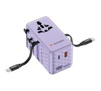 Verbatim GaN - Adattatore da viaggio 70 W, colore viola, con 2 cavi integrati e USB-C, USB-A, 2 connettori USA/JP, caricatore rapido universale per laptop, smartphone e altro ancora, utilizzabile in