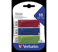 Verbatim Slider - Memoria USB - 3x16 GB, Blu, Rosso, Verde